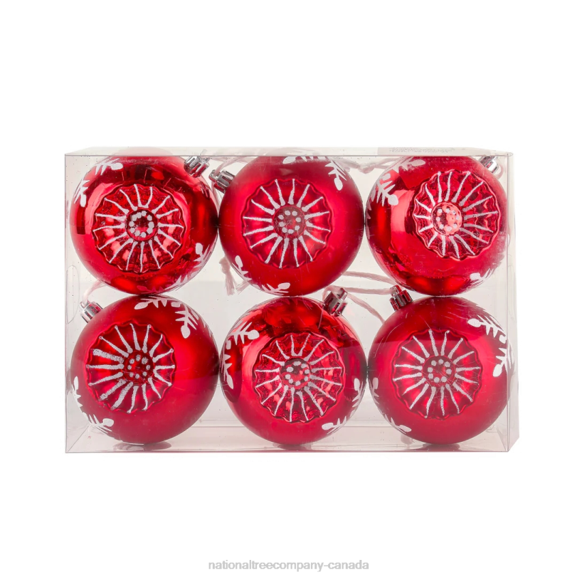 H4X0522National Tree Company First Traditions 6 Piece Shatterproof Snowflake Red Ornaments