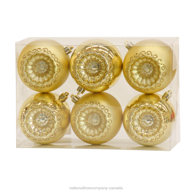 H4X0523National Tree Company First Traditions 6 Piece Shatterproof Glittering Gold Ornaments