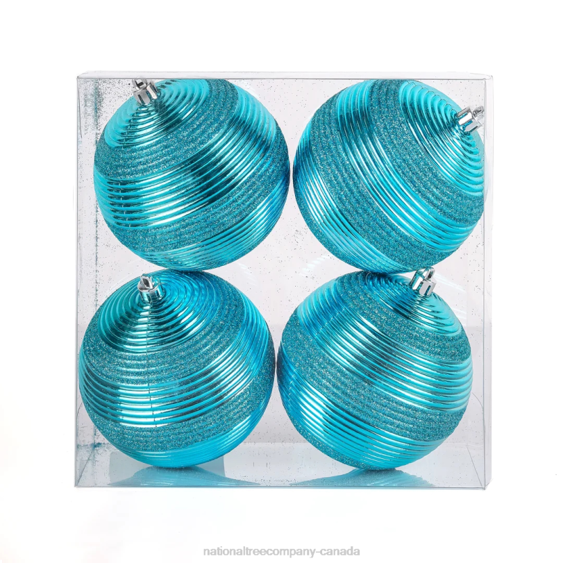 H4X0525National Tree Company First Traditions 4 Piece Shatterproof Swirling Blue Ornaments