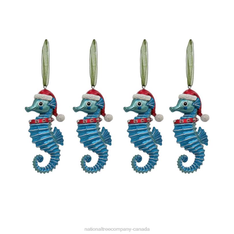 H4X0528National Tree Company 4 Piece HGTV Home Collection Teal Seahorse Ornaments