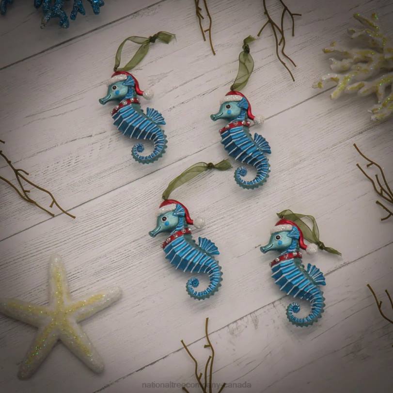 H4X0528National Tree Company 4 Piece HGTV Home Collection Teal Seahorse Ornaments