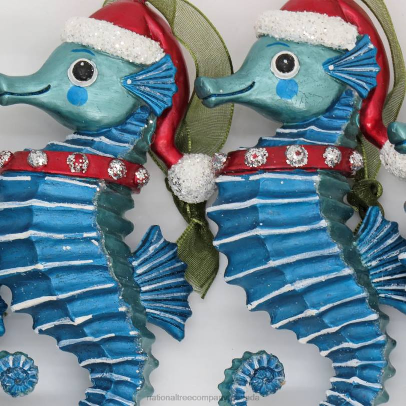 H4X0528National Tree Company 4 Piece HGTV Home Collection Teal Seahorse Ornaments