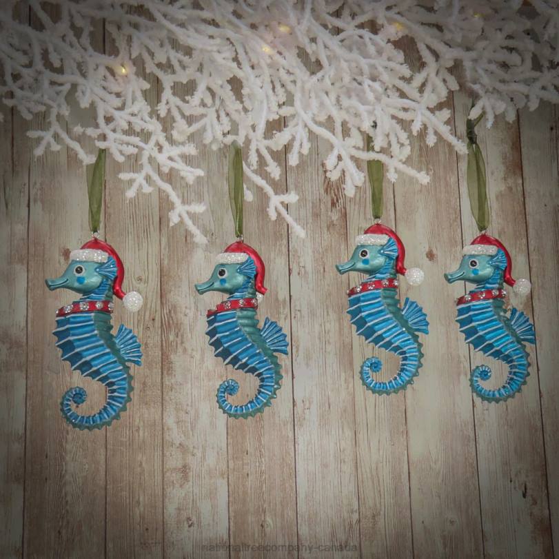 H4X0528National Tree Company 4 Piece HGTV Home Collection Teal Seahorse Ornaments