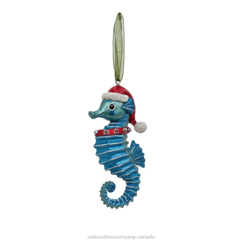 H4X0528National Tree Company 4 Piece HGTV Home Collection Teal Seahorse Ornaments