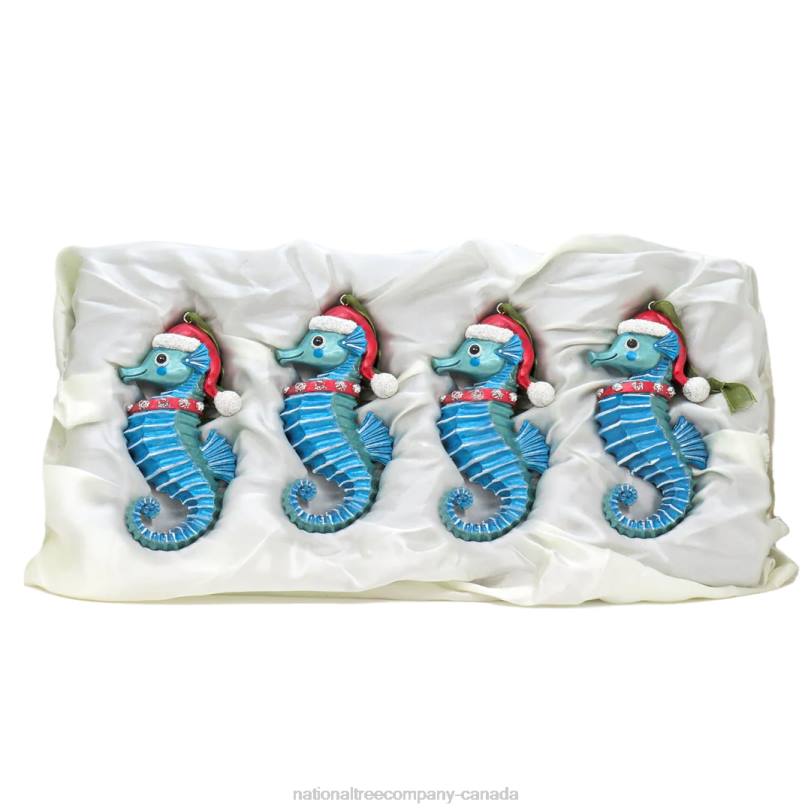 H4X0528National Tree Company 4 Piece HGTV Home Collection Teal Seahorse Ornaments