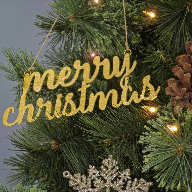 H4X0534National Tree Company 9in HGTV Home Collection Merry Christmas Metal Ornament Set