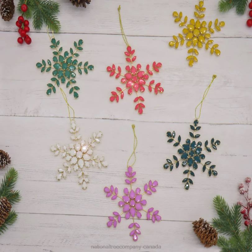 H4X0535National Tree Company 6 Piece HGTV Home Collection Beaded Snowflake Ornaments