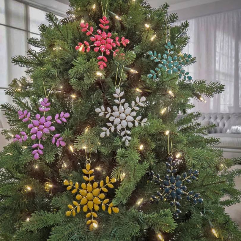H4X0535National Tree Company 6 Piece HGTV Home Collection Beaded Snowflake Ornaments