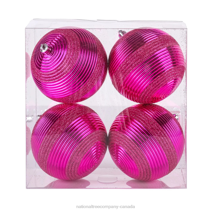 H4X0536National Tree Company First Traditions 4 Piece Shatterproof Swirling Pink Ornaments