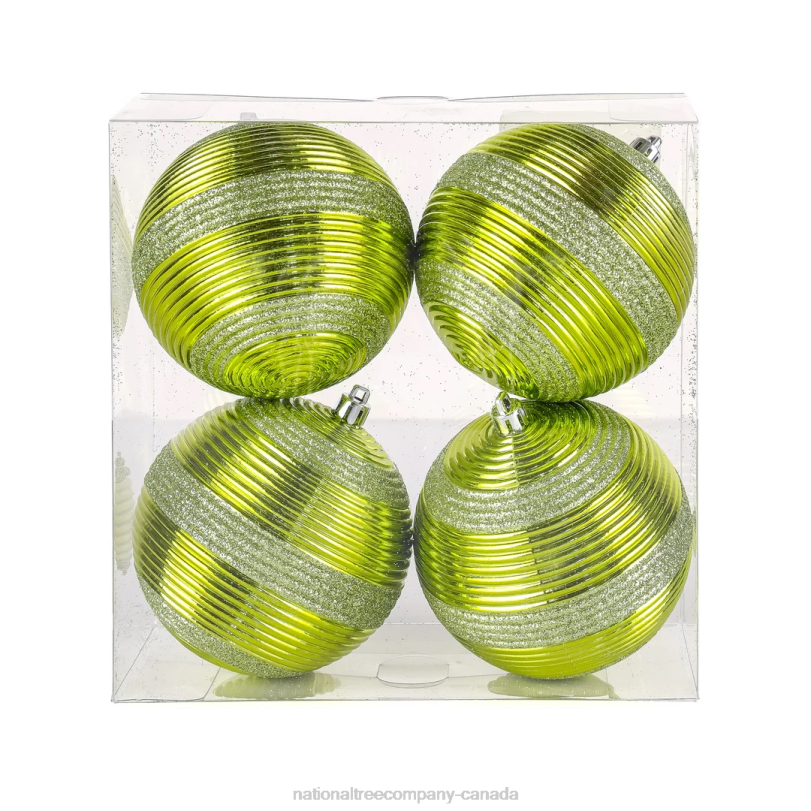 H4X0537National Tree Company First Traditions 4 Piece Shatterproof Swirling Lime Green Ornaments