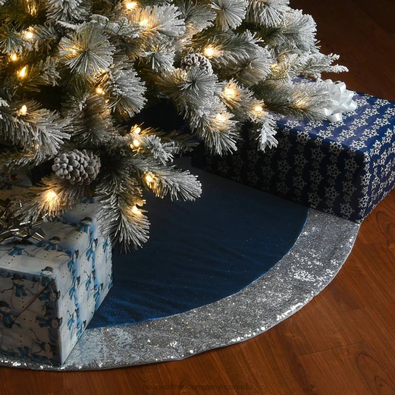 H4X0551National Tree Company 52in Arctic Lights Collection Navy and Silver Tree Skirt