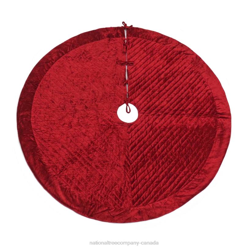 H4X0555National Tree Company 60in HGTV Home Collection Quilted Velvet Tree Skirt, Red