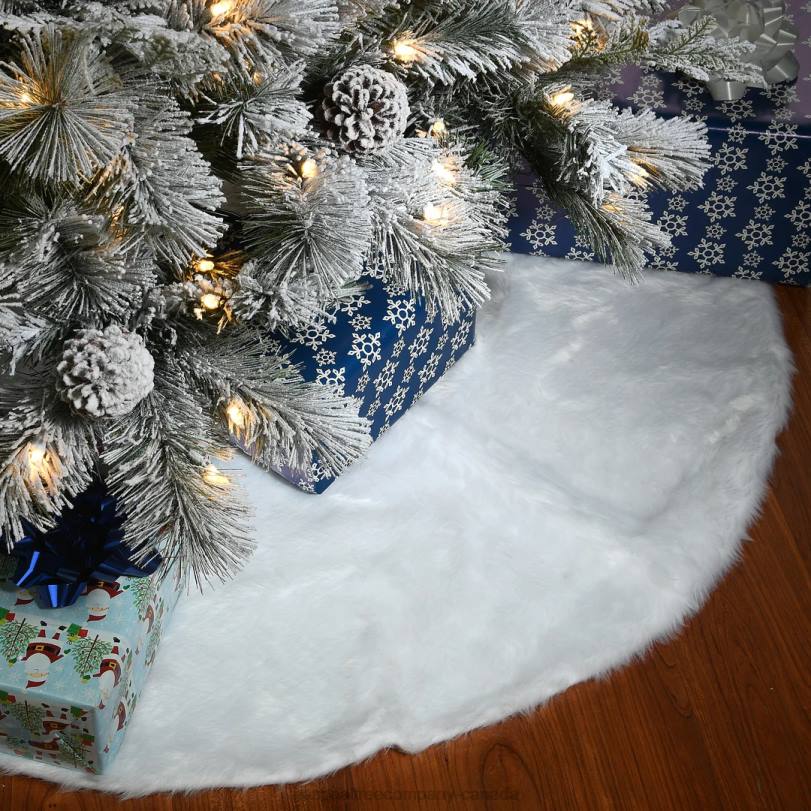 H4X0563National Tree Company 48in General Store Collection White Faux Fur Tree Skirt