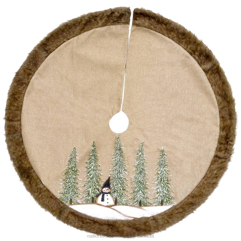 H4X0569National Tree Company 48in Alpine Collection Snowman and Pines Tree Skirt
