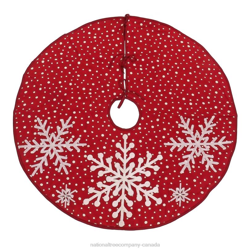 H4X0571National Tree Company HGTV Home Collection, 52in Red Tree Skirt with Snowflake Embroidery and White Dots