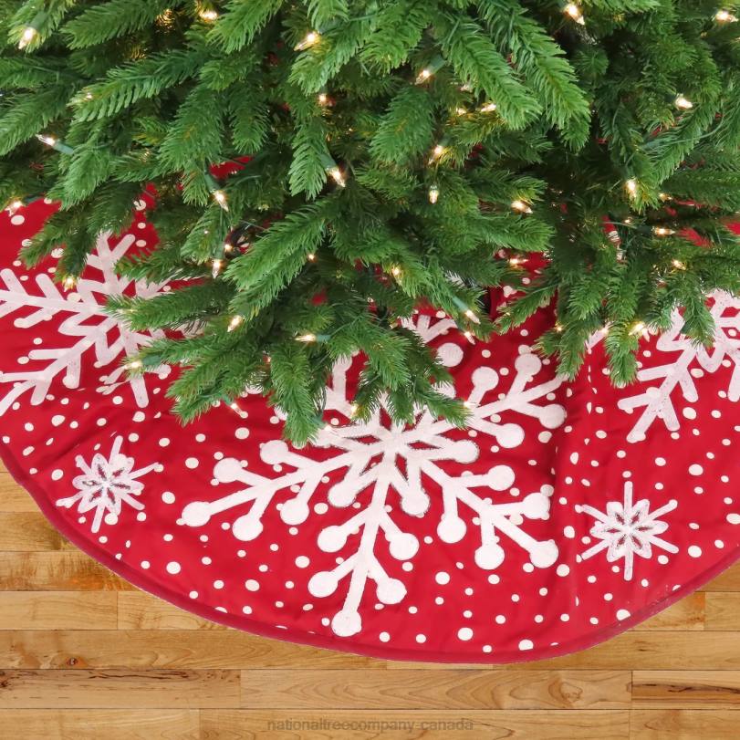 H4X0571National Tree Company HGTV Home Collection, 52in Red Tree Skirt with Snowflake Embroidery and White Dots