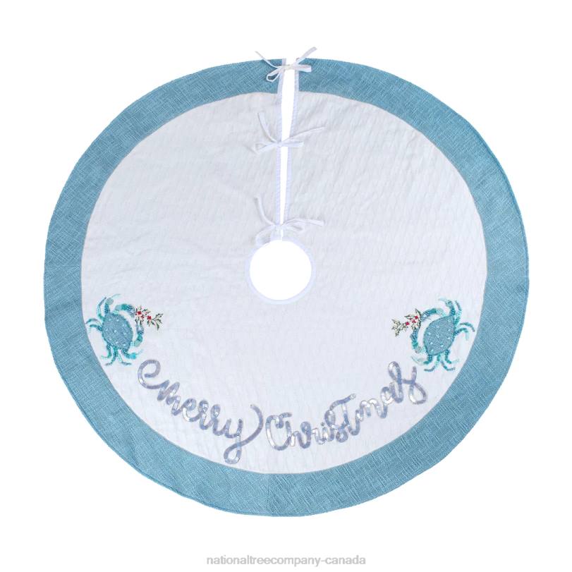 H4X0573National Tree Company 52in HGTV Home Collection Embroidered Coastal Colors Tree Skirt