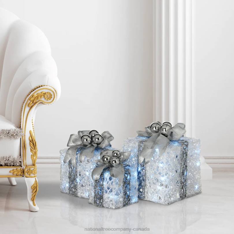 H4X0589National Tree Company Pre-Lit Decorated White Gift Box Assortment