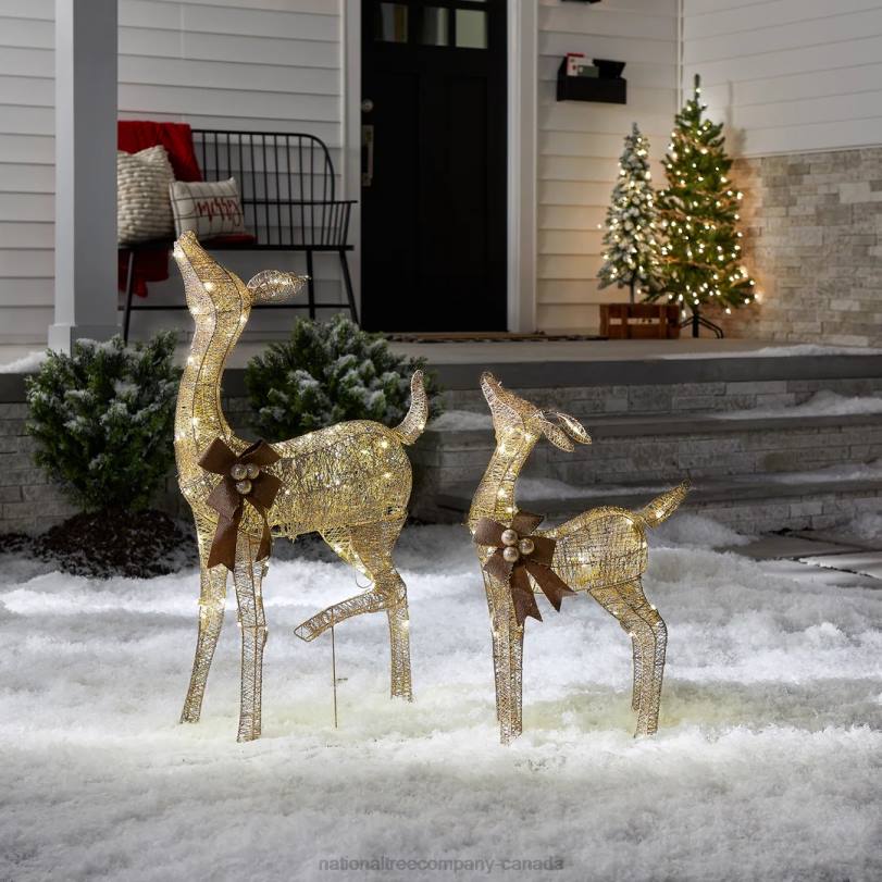 H4X0590National Tree Company 38 in. and 28 in. Pre-Lit Fawn with Doe Decoration