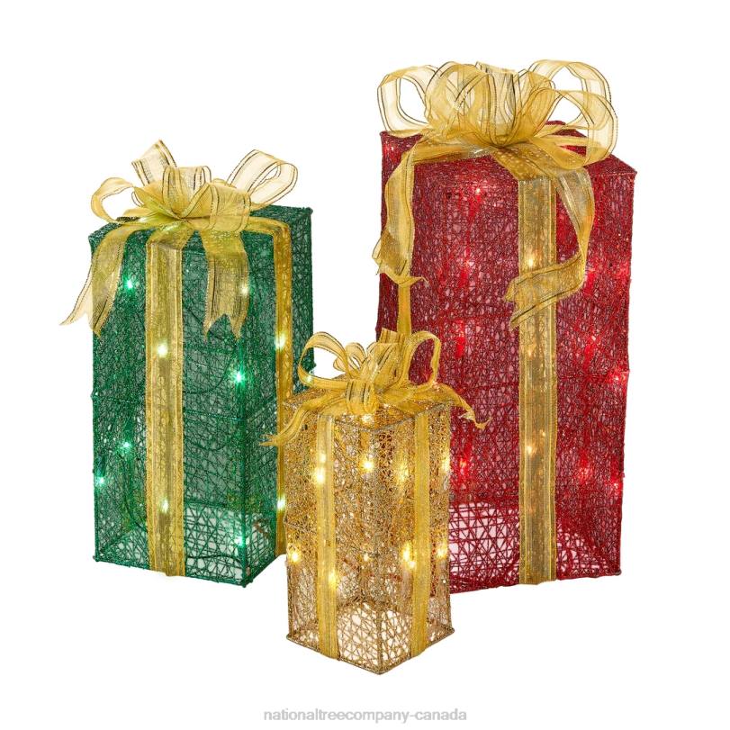 H4X0591National Tree Company Pre-Lit Multicolor Gift Boxes, Set of Three, White Lights, Christmas Collection