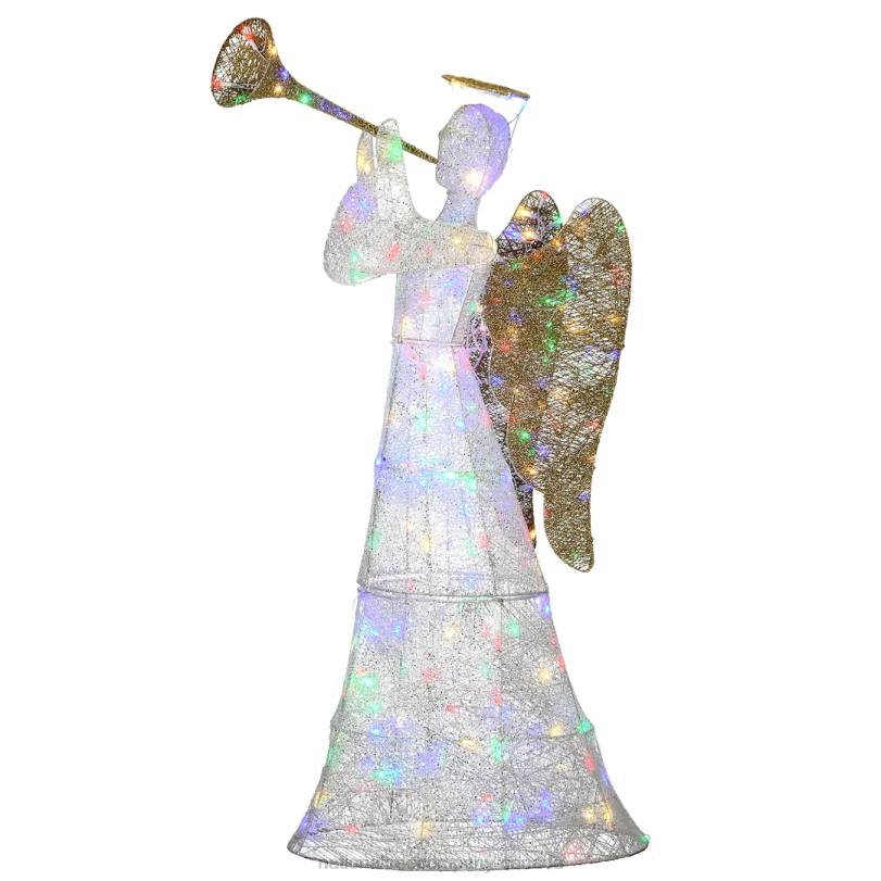 H4X0593National Tree Company 60in Trumpeting White Angel with Multicolor LED Lights