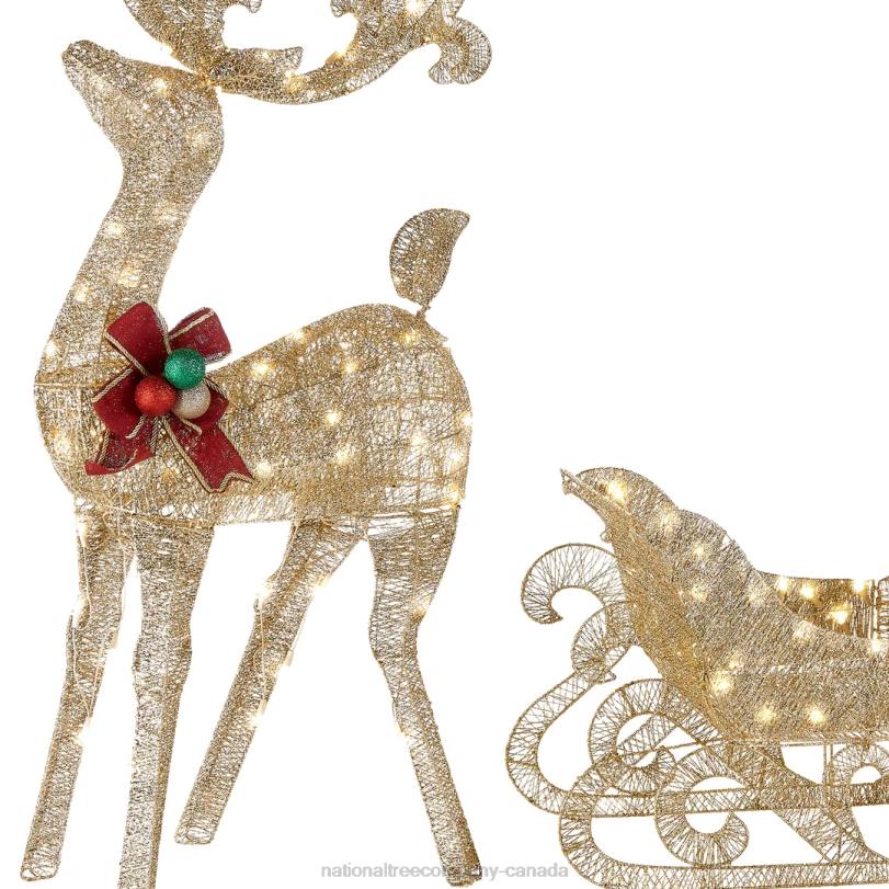 H4X0594National Tree Company Reindeer and Santas Sleigh with LED Lights