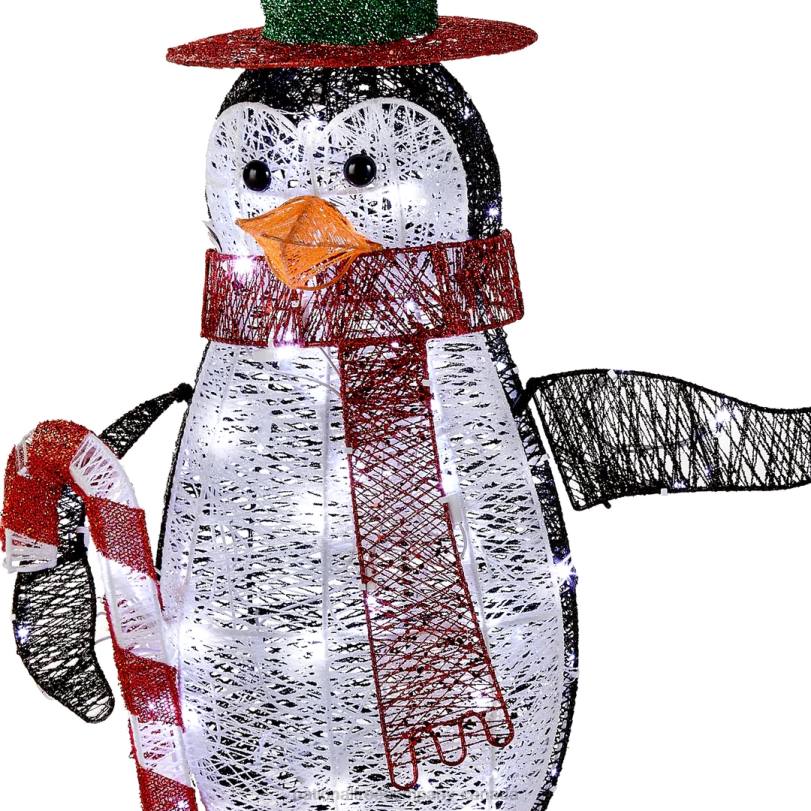 H4X0617National Tree Company Prelit LED 36in Penguin with Red Top Hat and Candy Cane Decor