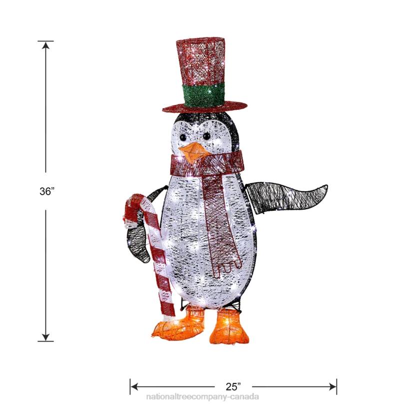H4X0617National Tree Company Prelit LED 36in Penguin with Red Top Hat and Candy Cane Decor