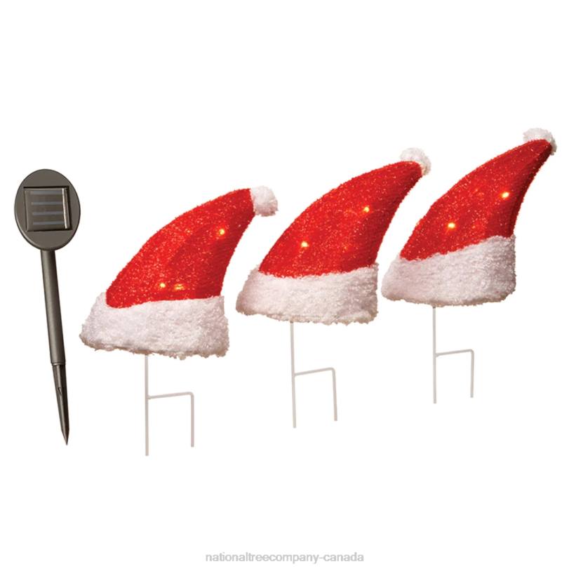 H4X0624National Tree Company Three 18 in. Solar Lit Santa Hats