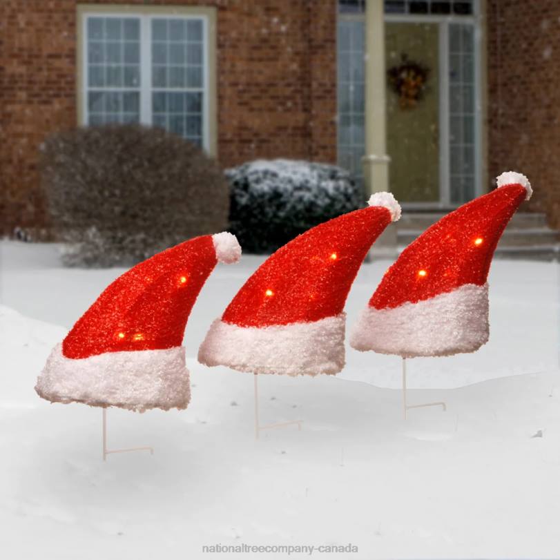 H4X0624National Tree Company Three 18 in. Solar Lit Santa Hats