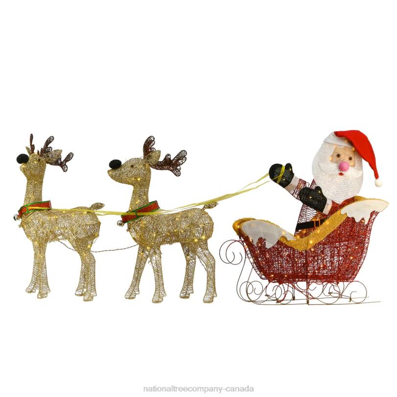 H4X0644National Tree Company Pre Lit Santa and Reindeer Decoration, Includes Santa, Two Reindeer, Prestrung with 225 Warm White LED Lights, Battery Powered, Christmas Collection, 33 Inches