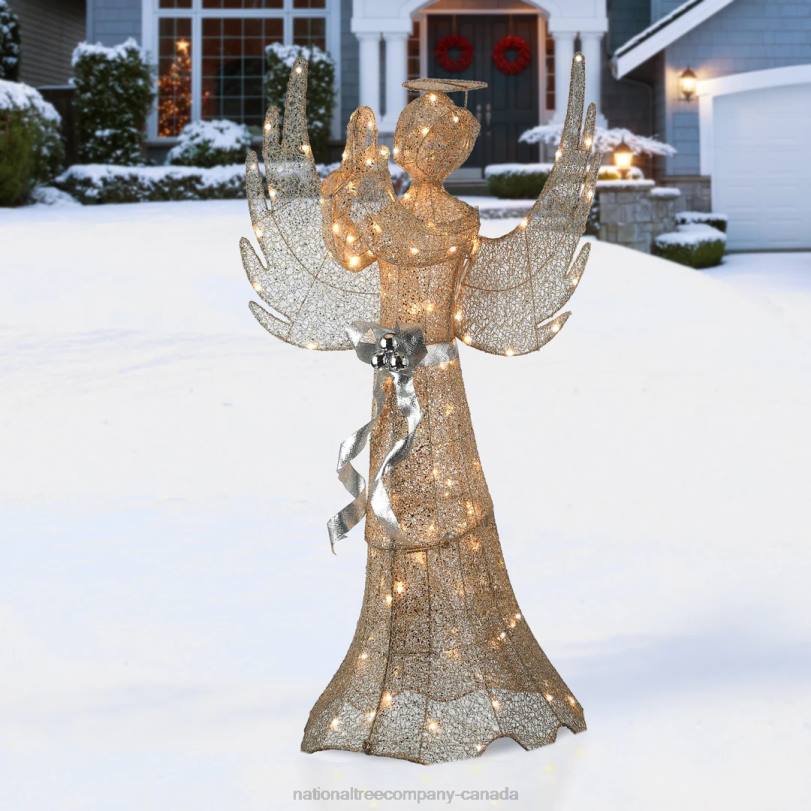 H4X0645National Tree Company 53in Champagne Gold Praying Angel with LED Lights