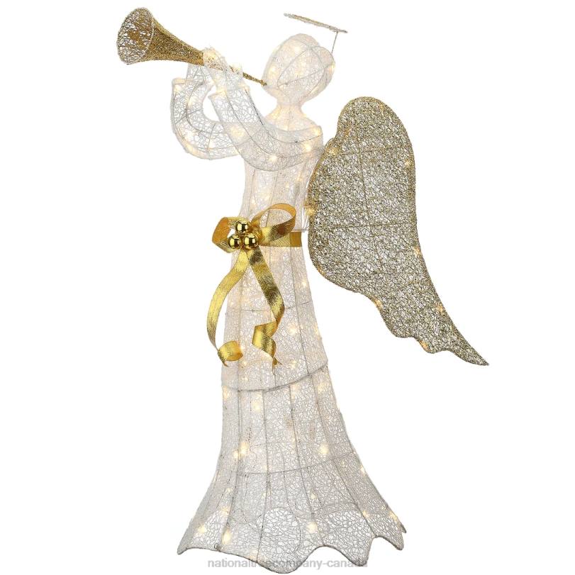 H4X0671National Tree Company 51in Trumpeting Gold and White Angel with Warm White LED Lights