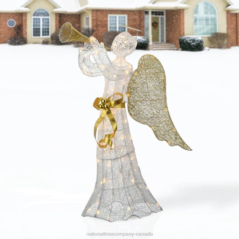 H4X0671National Tree Company 51in Trumpeting Gold and White Angel with Warm White LED Lights