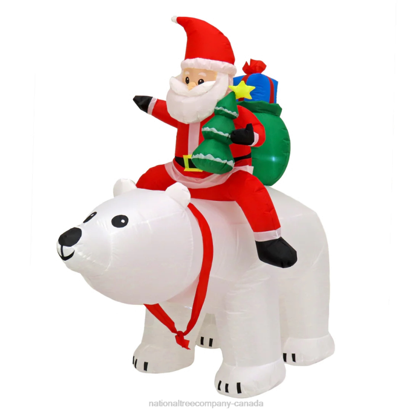 H4X0649National Tree Company First Traditions 6 ft. Inflatable Santa Riding Polar Bear