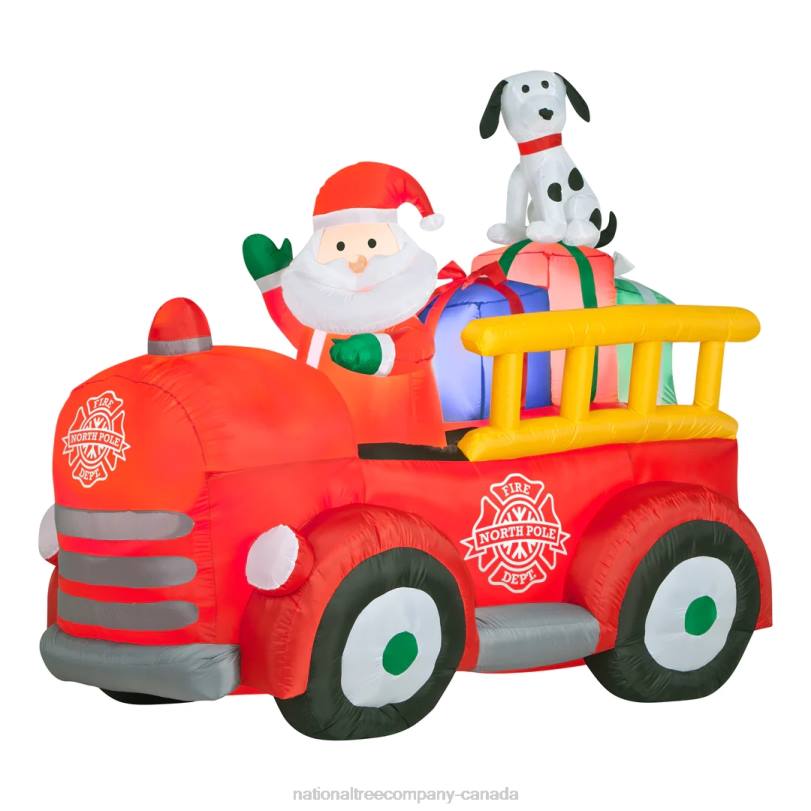 H4X0660National Tree Company Inflatable Santa in Vintage Firetruck, LED Lights, Plug In, Christmas Collection, 6 Feet