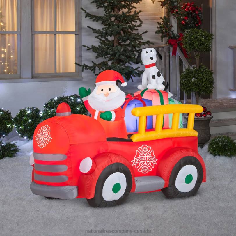 H4X0660National Tree Company Inflatable Santa in Vintage Firetruck, LED Lights, Plug In, Christmas Collection, 6 Feet