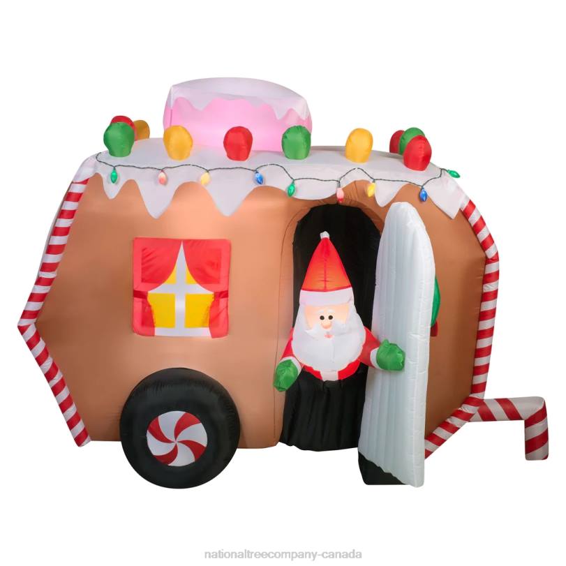 H4X0661National Tree Company Inflatable Gingerbread Trailer with Santa, LED Lights, Plug In, Christmas Collection, 7.5 Feet