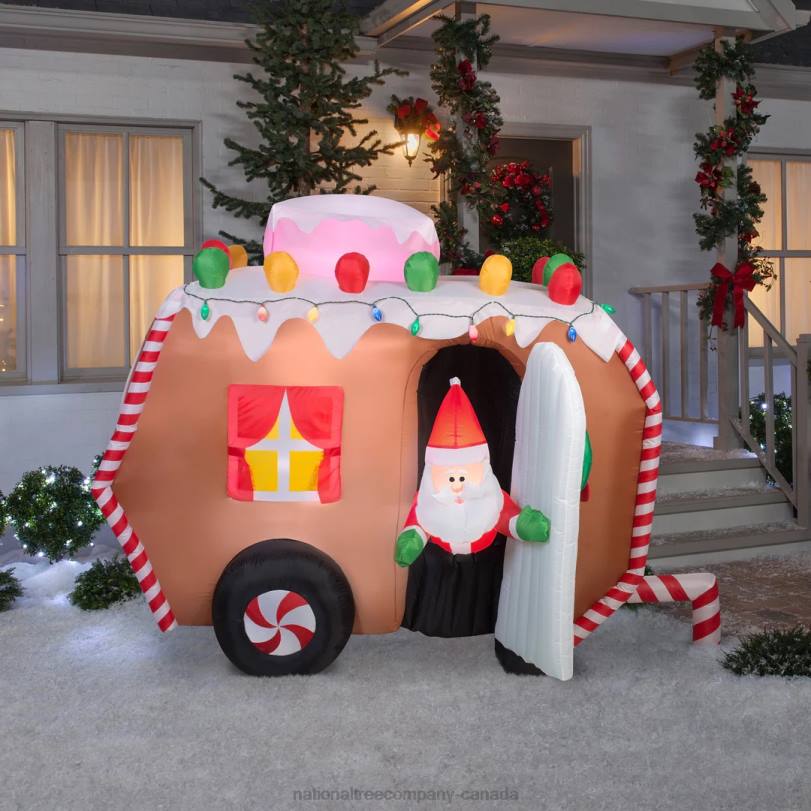 H4X0661National Tree Company Inflatable Gingerbread Trailer with Santa, LED Lights, Plug In, Christmas Collection, 7.5 Feet