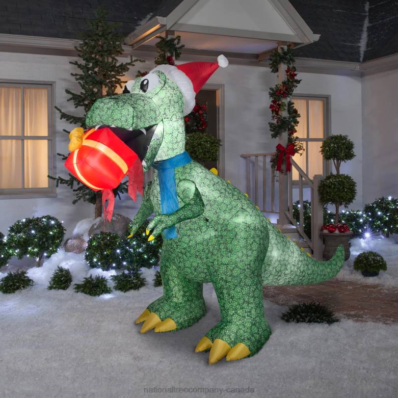 H4X0663National Tree Company Inflatable Tyrannosaurus Rex with Gift, LED Lights, Plug In, Christmas Collection, 9.5 Feet