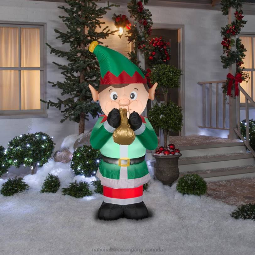 H4X0665National Tree Company Inflatable Trumpet Playing Elf, LED Lights, Plug In, Christmas Collection, 6 Feet
