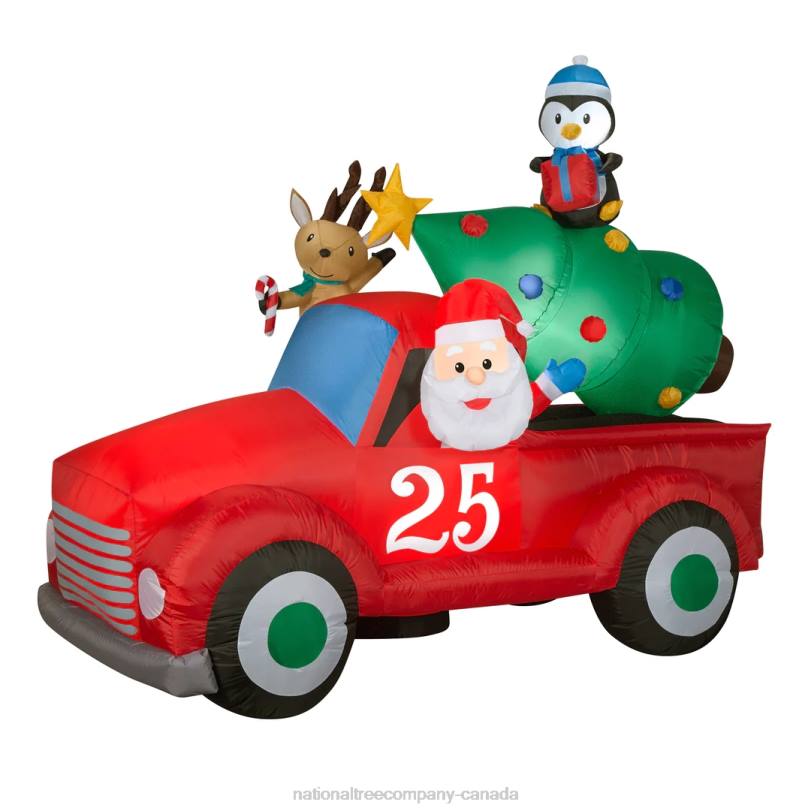 H4X0666National Tree Company Inflatable Santa in Vintage Pickup Truck, LED Lights, Plug In, Christmas Collection, 8 Feet