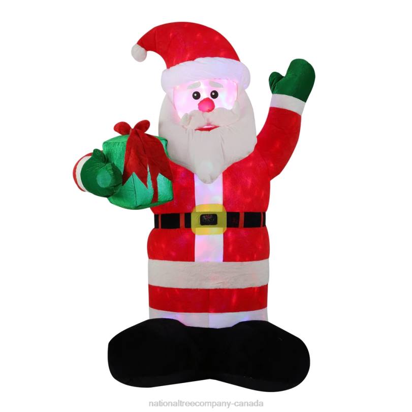 H4X0667National Tree Company Inflatable Santa with Gift, LED Lights, Plug In, Christmas Collection, 8 Feet