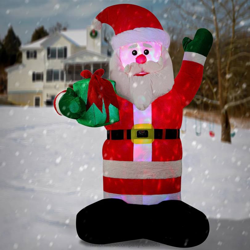 H4X0667National Tree Company Inflatable Santa with Gift, LED Lights, Plug In, Christmas Collection, 8 Feet