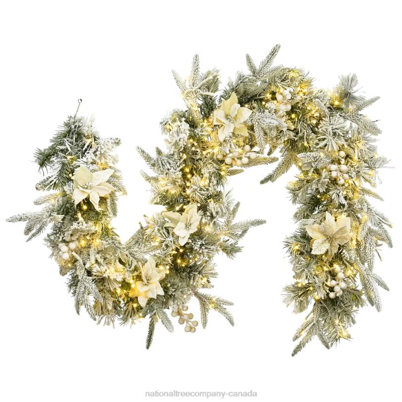H4X0402National Tree Company Artificial Christmas Garland, Green, Colonial Fir, Decorated With Flowers, Berry Clusters, Frosted Branches, Christmas Collection, 6 Feet