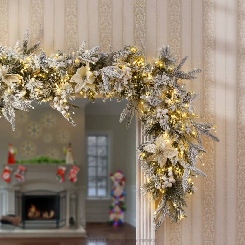 H4X0402National Tree Company Artificial Christmas Garland, Green, Colonial Fir, Decorated With Flowers, Berry Clusters, Frosted Branches, Christmas Collection, 6 Feet