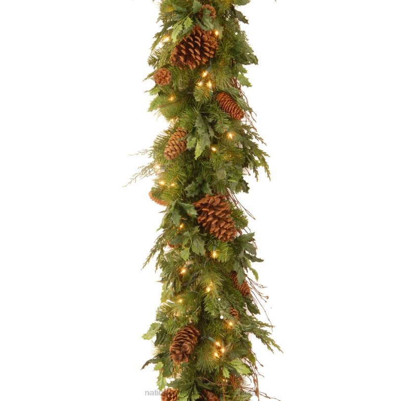 H4X0425National Tree Company Pre-Lit Artificial Christmas Garland, Green, Juniper Pine, White Lights, Decorated With Pine Cones, Plug In, Christmas Collection, 6 Feet