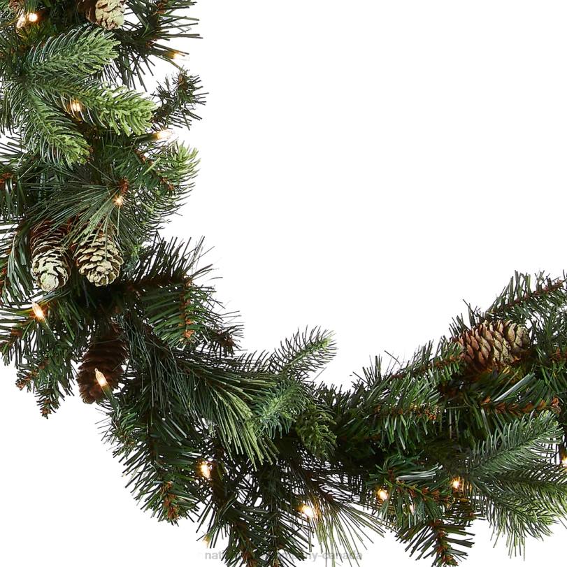 H4X0326National Tree Company Pre-Lit Artificial Christmas Garland, Green, Carolina Pine, White Lights, Decorated with Pine Cones, Plug In, Christmas Collection, 9 Feet