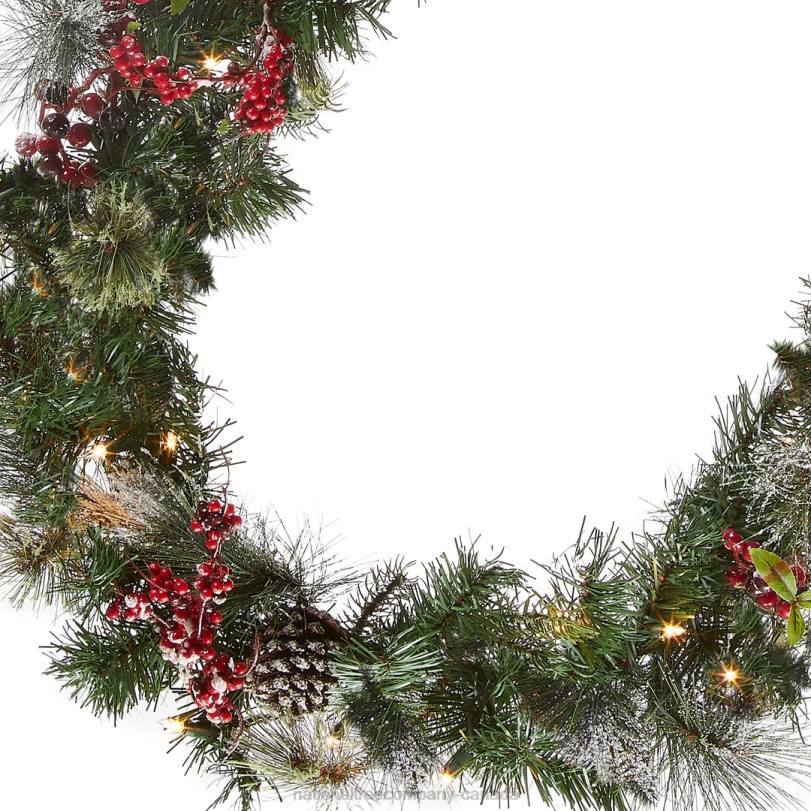 H4X0329National Tree Company Pre-Lit Artificial Christmas Garland, Green, Wintry Berry, White Lights, Decorated With Pine Cones, Berry Clusters, Frosted Branches, Plug In, Christmas Collection, 9 Feet