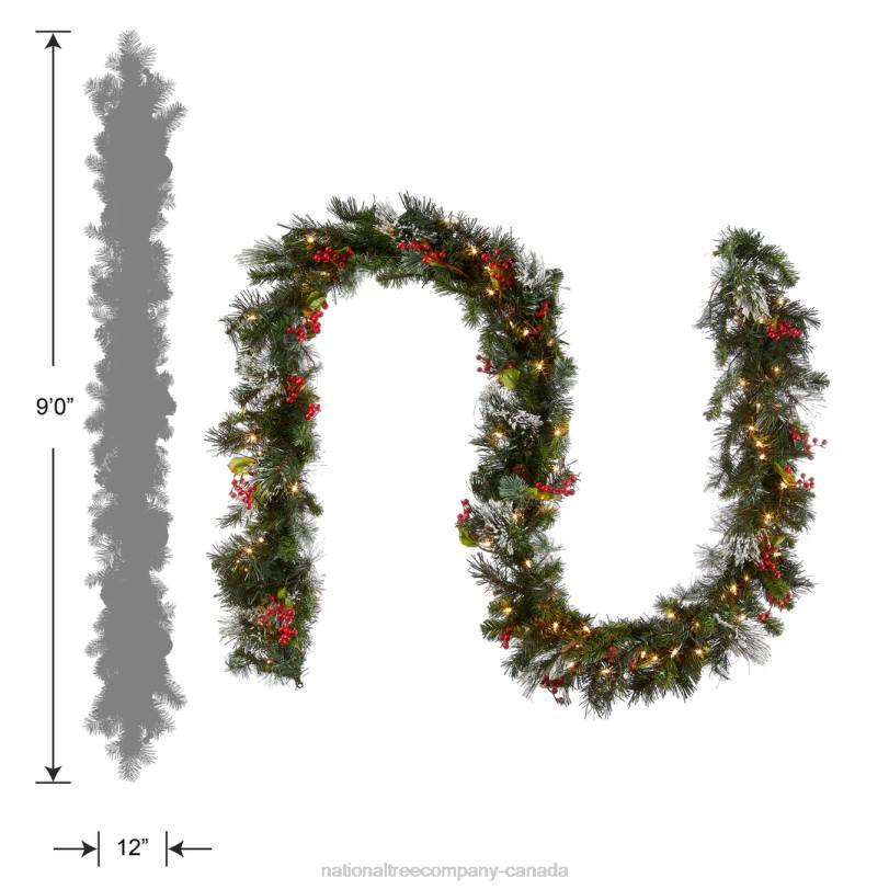 H4X0332National Tree Company Pre-Lit Artificial Christmas Garland, Green, Wintry Pine, White Lights, Decorated with Pine Cones, Berry Clusters, Plug In, Christmas Collection, 9 Feet